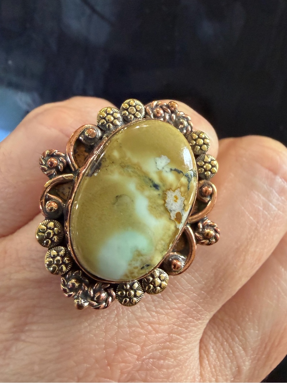 Wild Horse Jasper Huge Statement Copper Ring Size 7
